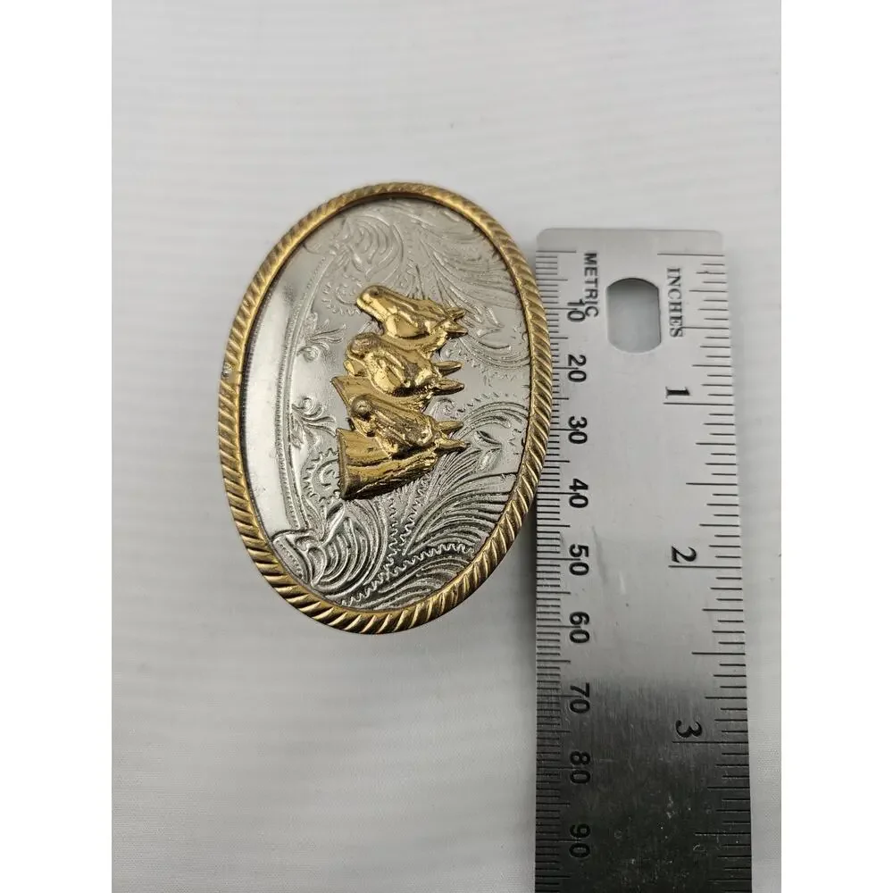 Men's Silver & Gold Horse Head Belt Buckle - Classic Western Style